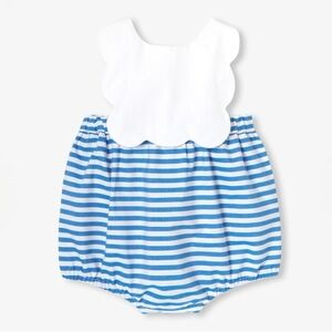 Jacadi Girls Baby Blue and White Striped Romper - 12M
